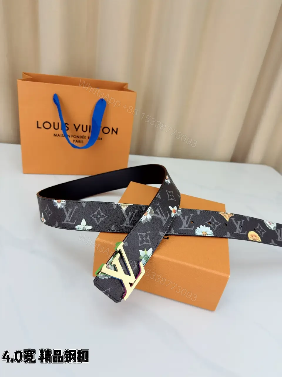 View 4 of Chic Monogram Floral Belt: Luxury Coated-Canvas Accessory