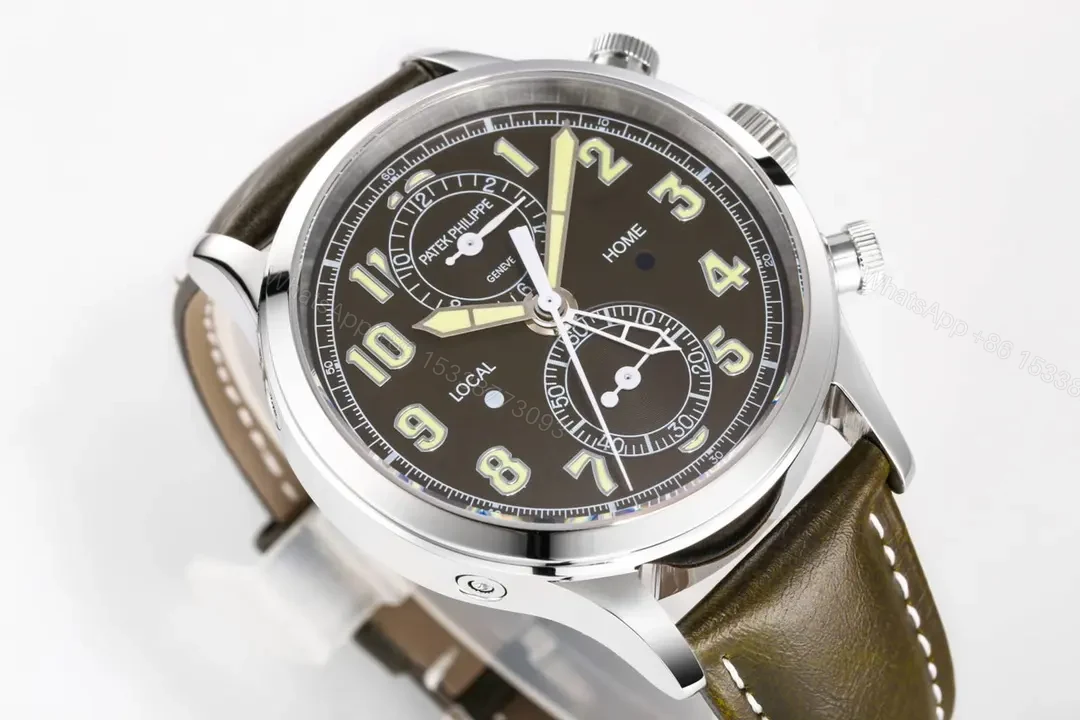 View 4 of Patek Philippe 5924G Multifunction Watch Silver Case with Black Dial and Brown Leather Strap