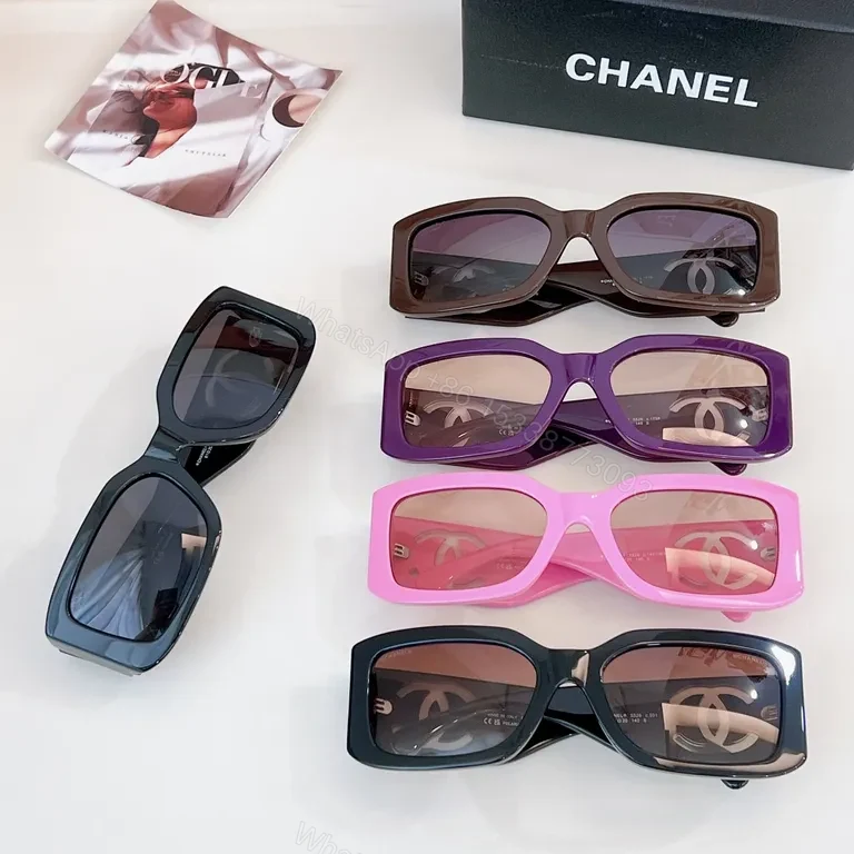 View 9 of Bold Chanel Sunglasses: Black Acetate, Wide Blocky Frames, Logoed Edge