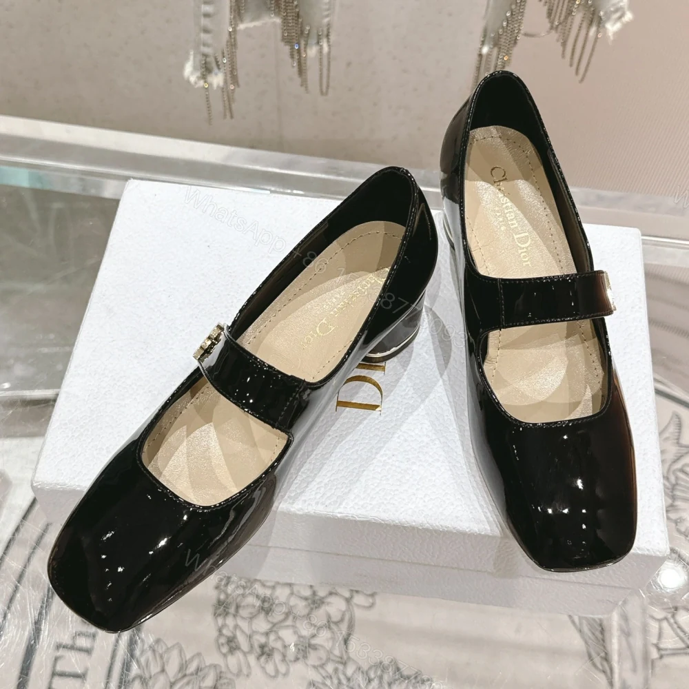 View 4 of 高仿Dior*Miss系列KDC268方頭粗跟單鞋4CM黑色漆皮免檢版