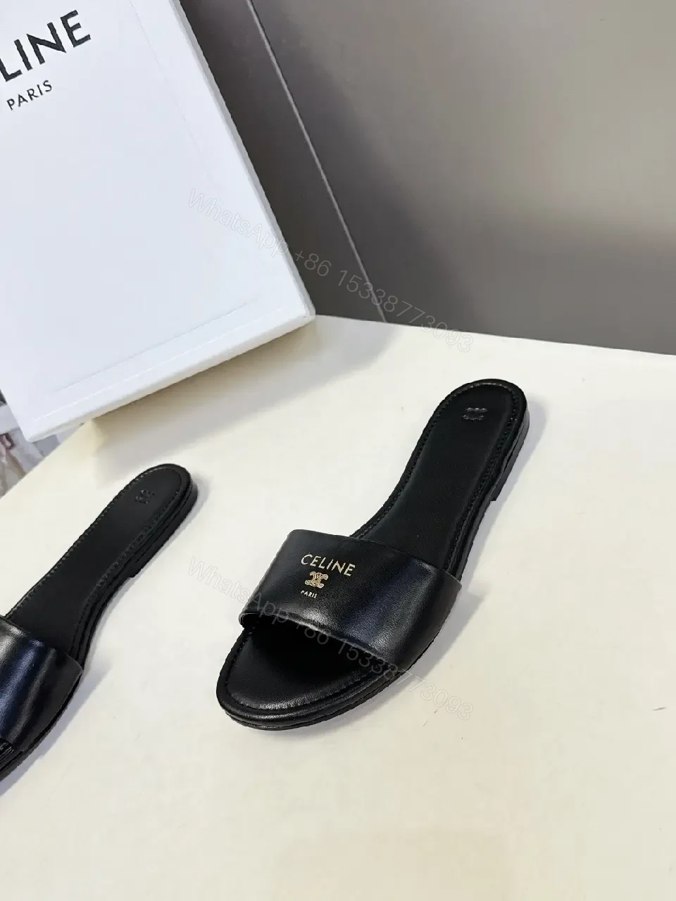 View 8 of Minimal Black Leather Slide – Luxury Minimalist Comfort