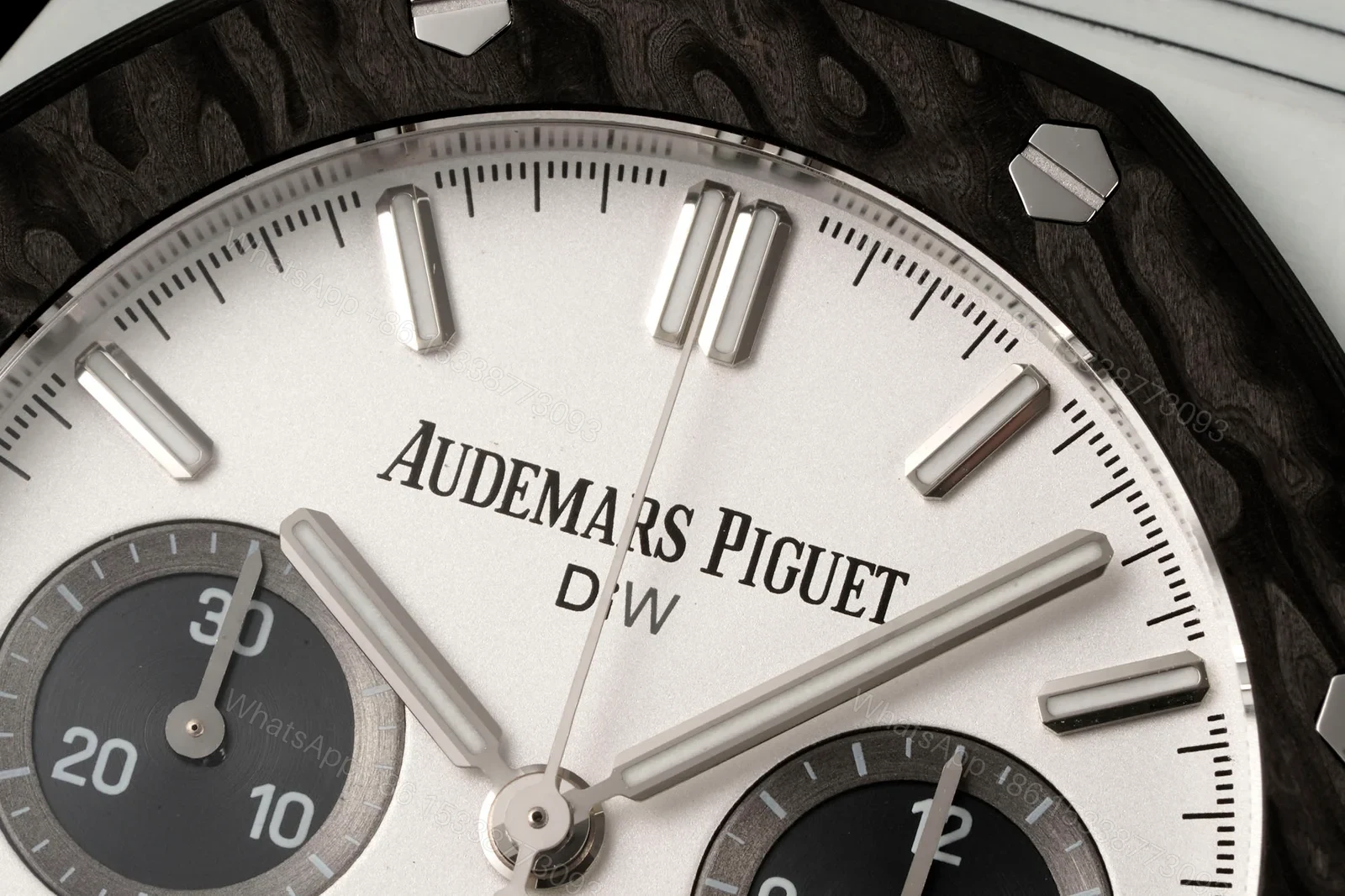 View 4 of Audemars Piguet Replica Royal Oak Chronograph 42MM Premium Carbon Bezel White Strap Edition AP-RO-CB-WHT-42