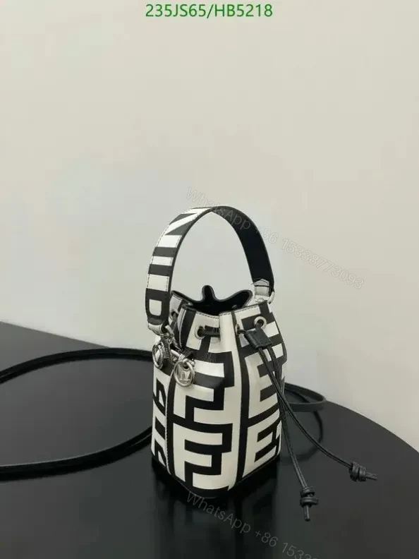 View 2 of Fendi Mon Tresor Mini Bucket Bag Knockoff Black and White – Stylish Leather Bucket