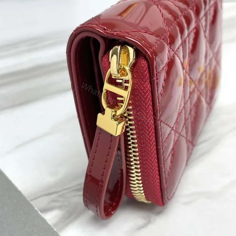 View 8 of Red Patent Quilted Wallet with Gold Emblem - Compact Glamour Wallet