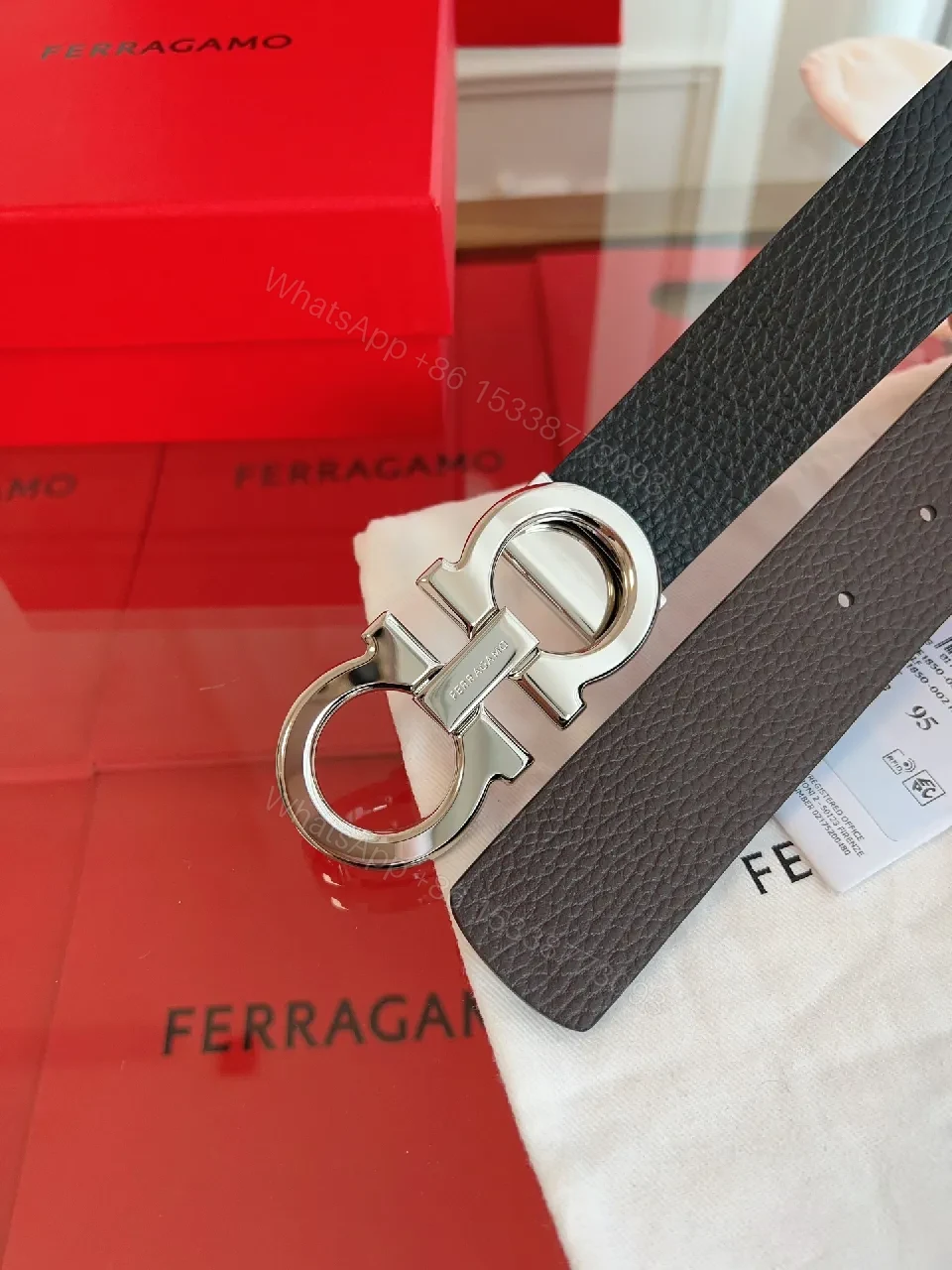 View 8 of Black Leather Belt with Double-Gold Hardware, Modern Architectural Twist