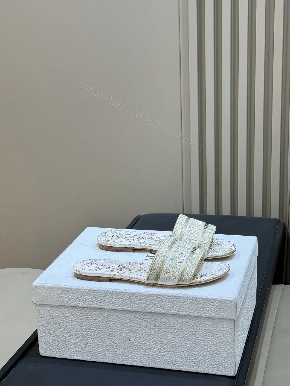 View 6 of Cream White Leather Slide Sandals Dior Paris Style Slide Sandals