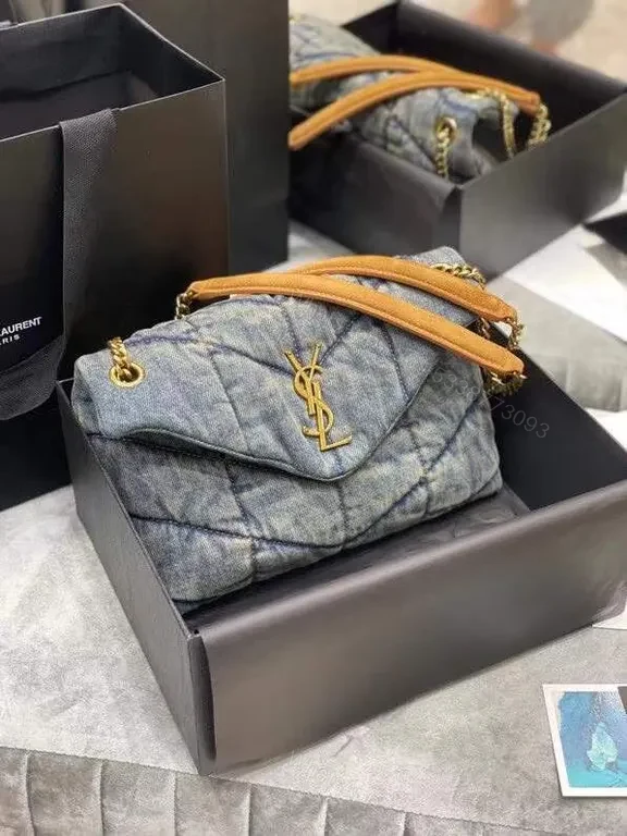 View 6 of Quilted Denim Crossbody: Gold YSL Hardware, Compact Luxe