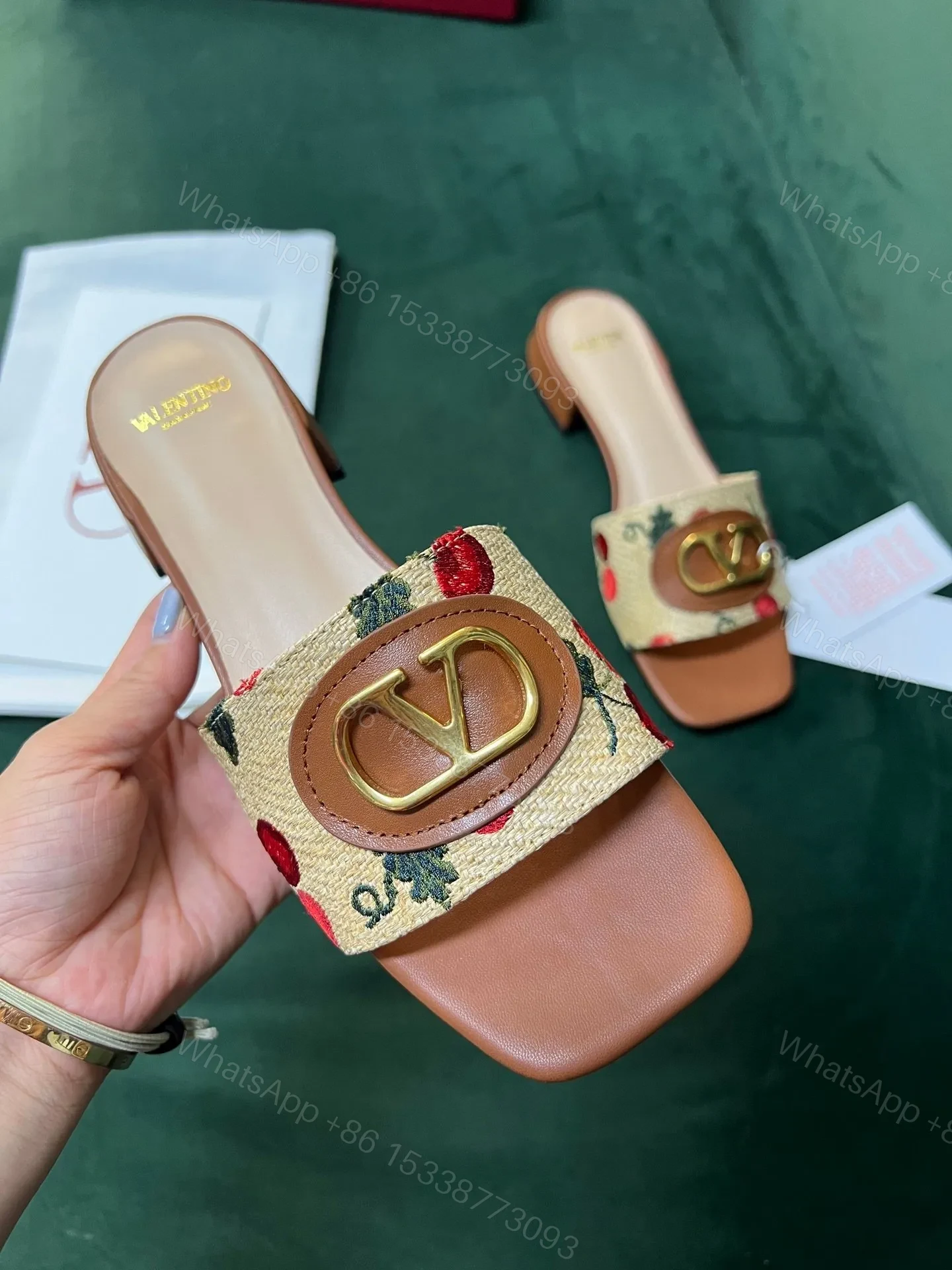 View 3 of Valentino Women Brown Leather Canvas Floral Mules