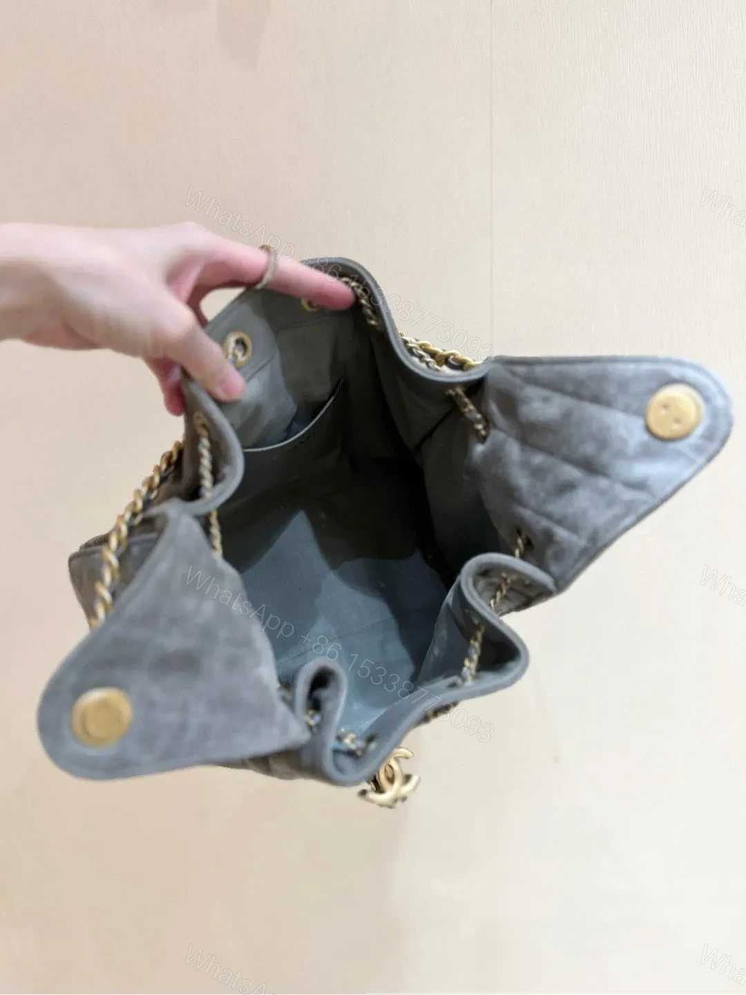 View 5 of CHANEL 25 HANDBAG IN GREY 30 SUEDE GOLD HARDWARE