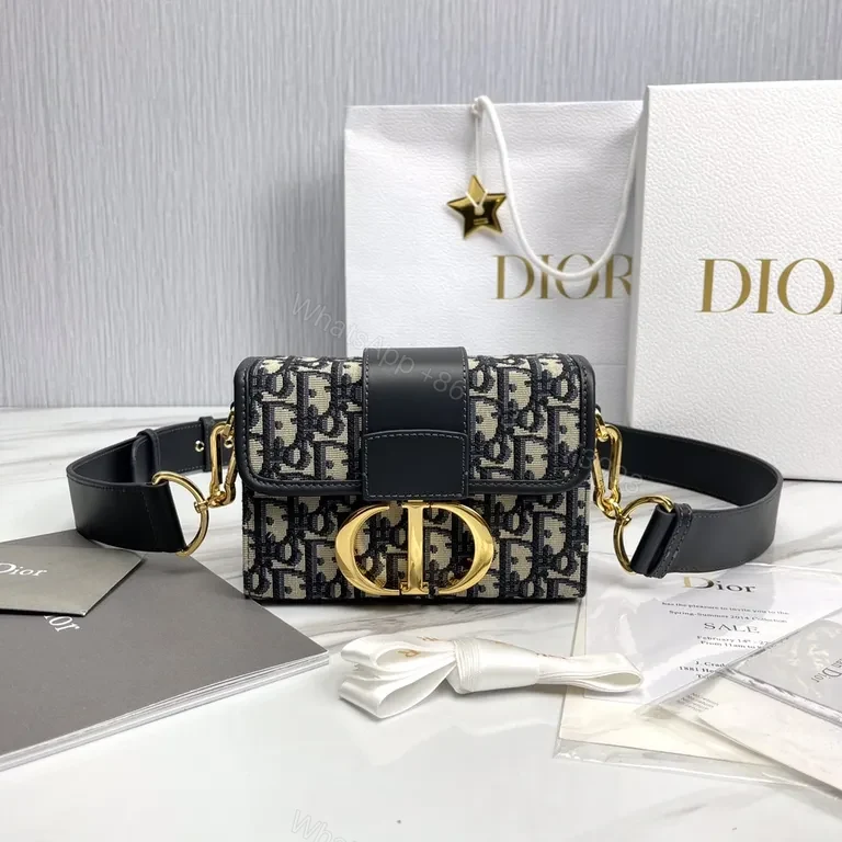 View 3 of Compact Dior-inspired Monogram Crossbody with Gold Clasp, Luxe Leather