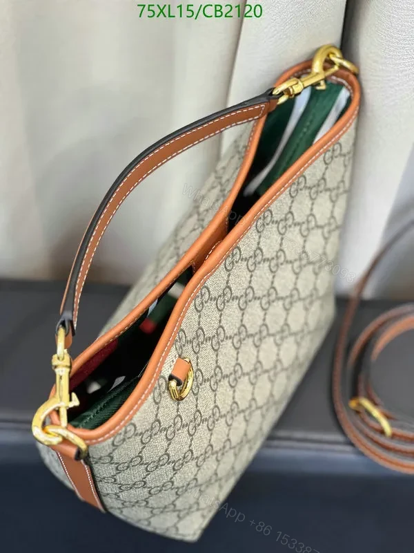 View 5 of Beige Gucci GG Emblem Dupe Mini Bucket Bag Leather Trim QCY519