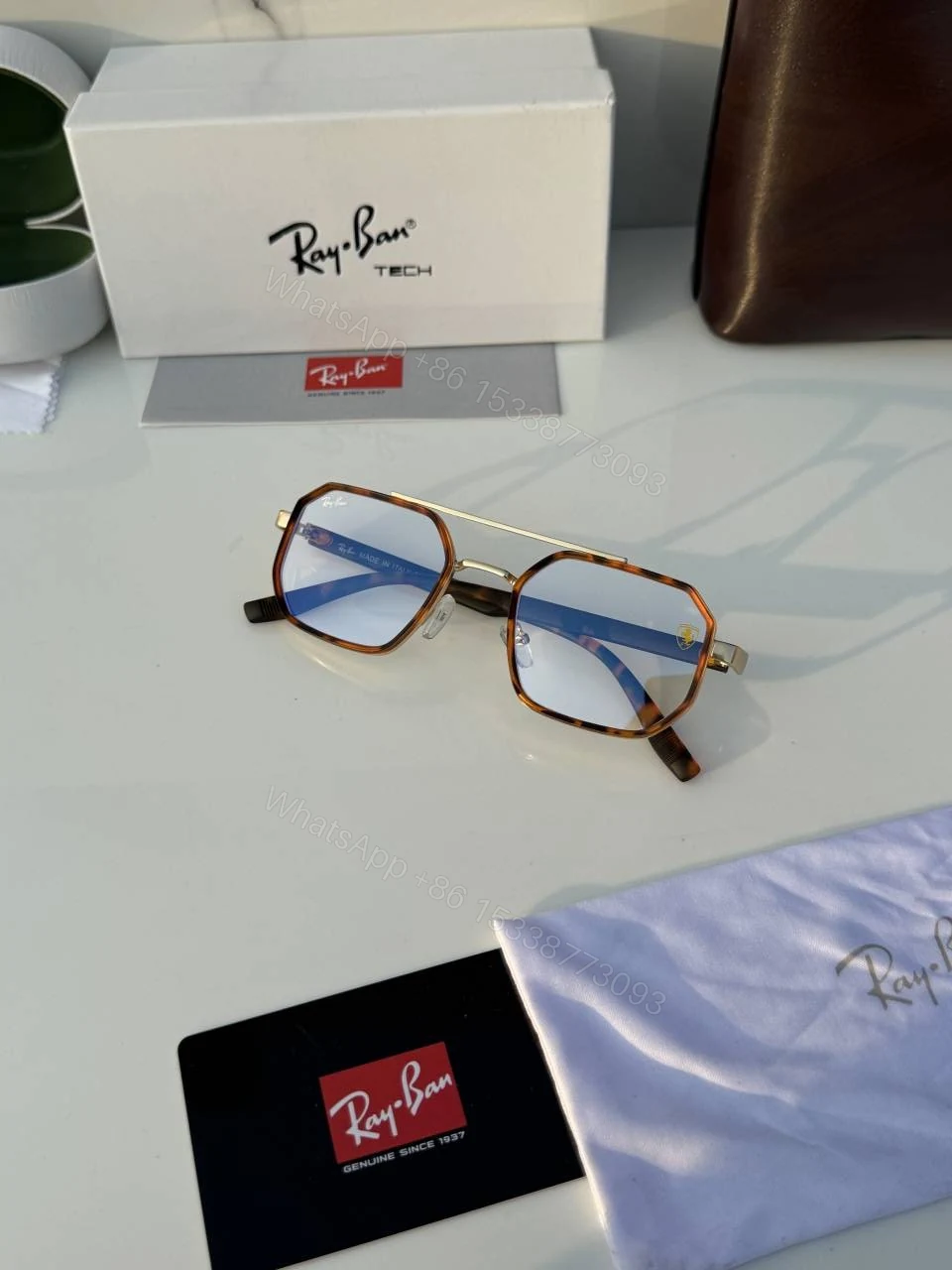 View 2 of First Copy RayBan 8820 Gold Tiger Plano Sunglasses