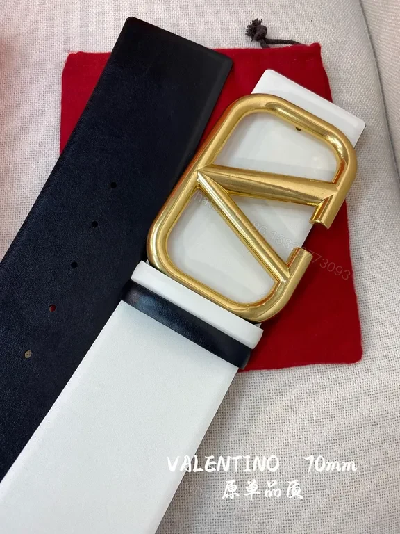 View 6 of White Leather Belt with Gold V Buckle â€“ 70mm Valentino Style