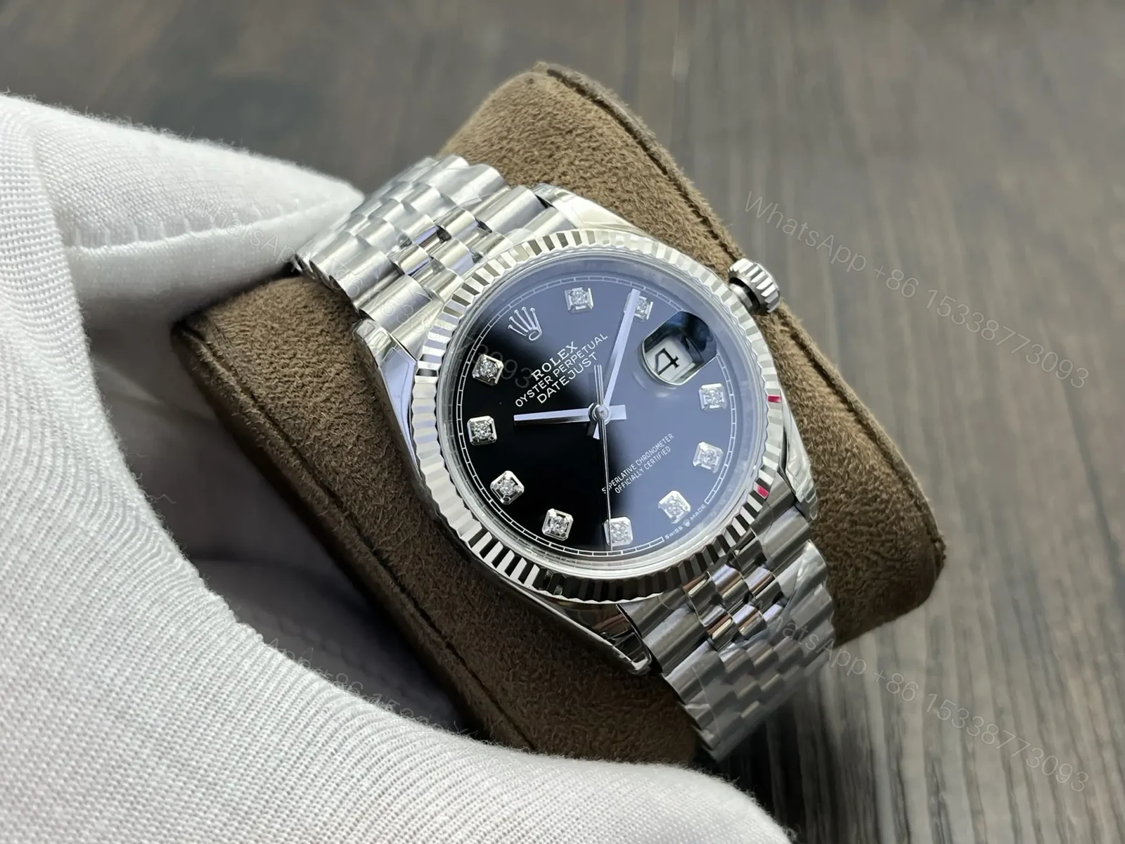View 4 of Rolex Datejust 36 Stainless Steel Fluted Jubilee Black Diamond 116234-0083
