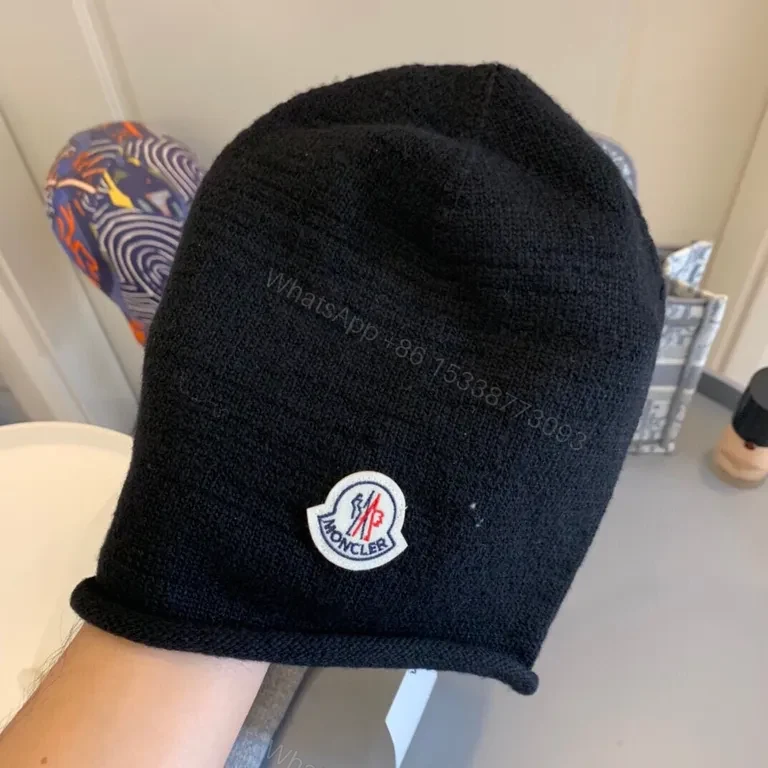 View 4 of Moncler Black Wool-Blend Knit Beanie - Minimal Luxury
