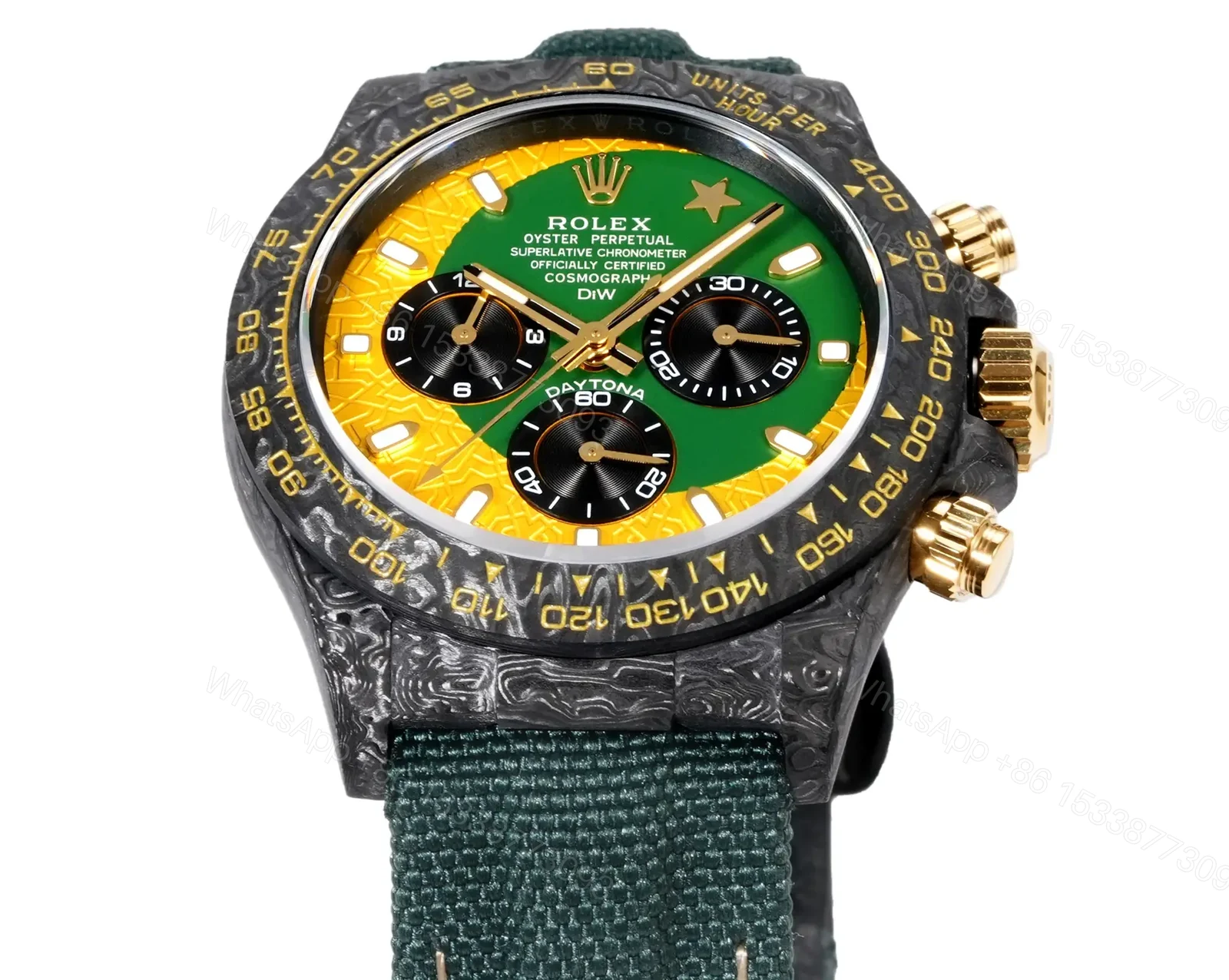 View 2 of Best Rolex Daytona Carbon Fiber Green Strap replica 40MM Skeleton Dial Edition RG-DAYTONA-CARBON-GREEN-STRAP-40