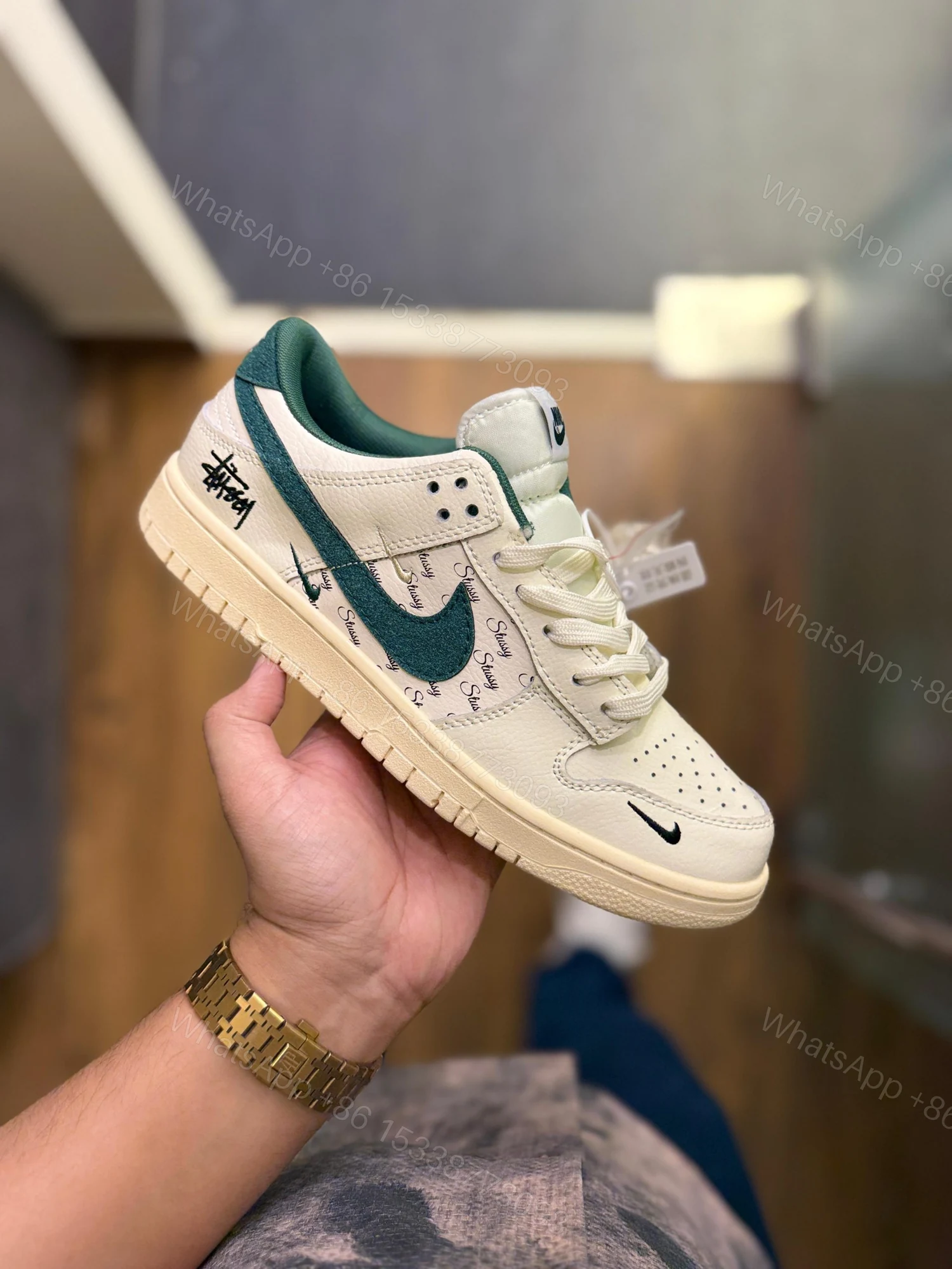 View 7 of FIRST COPY NIKE SB DUNK STUSSY WHITE GREEN 2025
