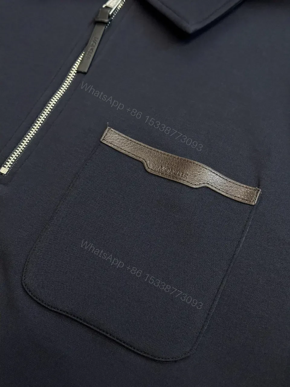 View 9 of navy cotton blend half-zip pullover with chest pocket for everyday luxury