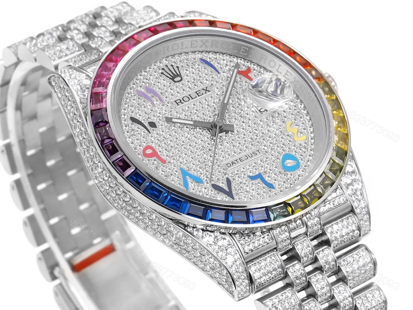 View 3 of Spectacular arabic rainbow datejust replica 41MM Iced Out Edition RG-DJ41-ARABIC-RAINBOW-SILVER