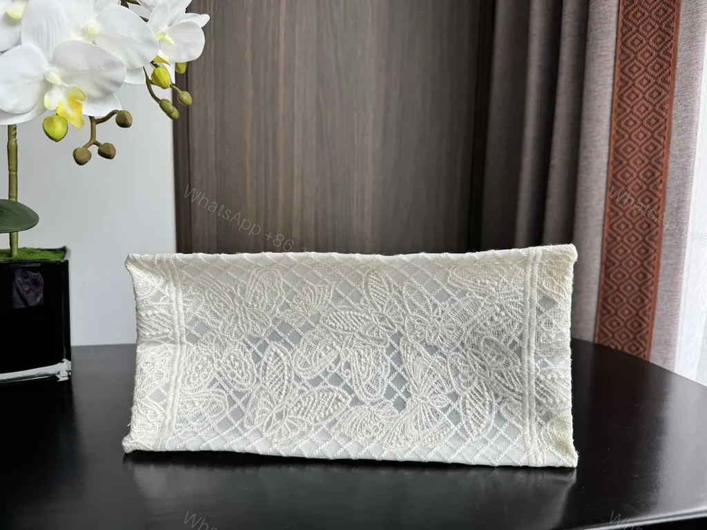 View 3 of Cream Lace Dior Tote: Butterfly Motifs, Luxury Everyday