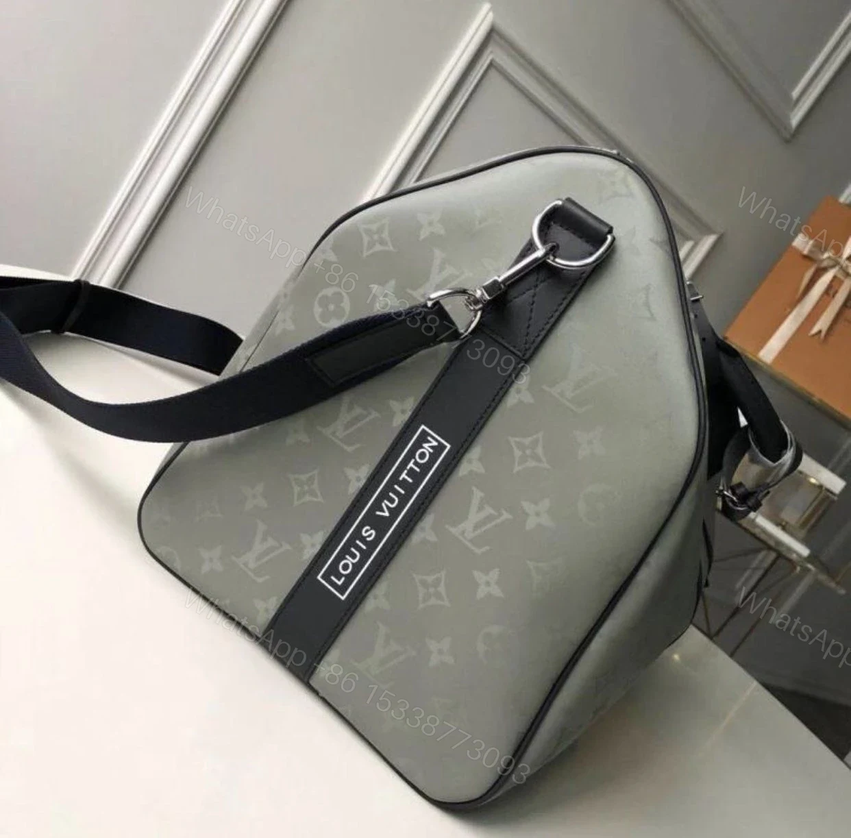 View 5 of Replica 1:1 Clone Louis Vuitton Keepall Bandouliere Monogram 50 Black TOP QUALITY