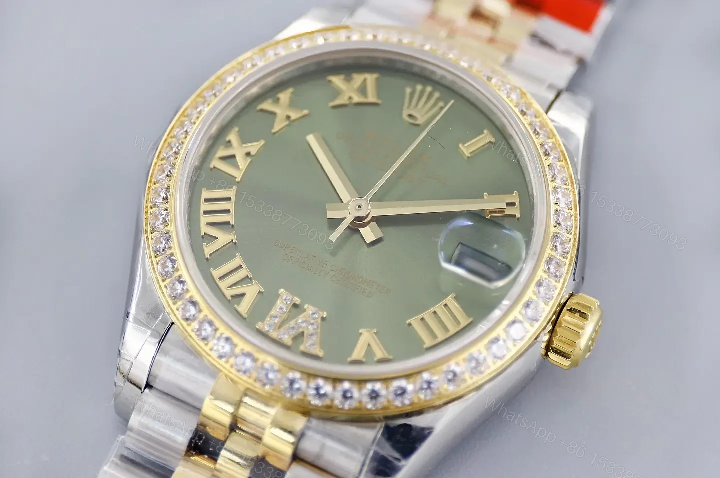 View 3 of Rolex Datejust 31 Rolesor Yellow Diamond Jubilee Green Roman Dial 178383-0005