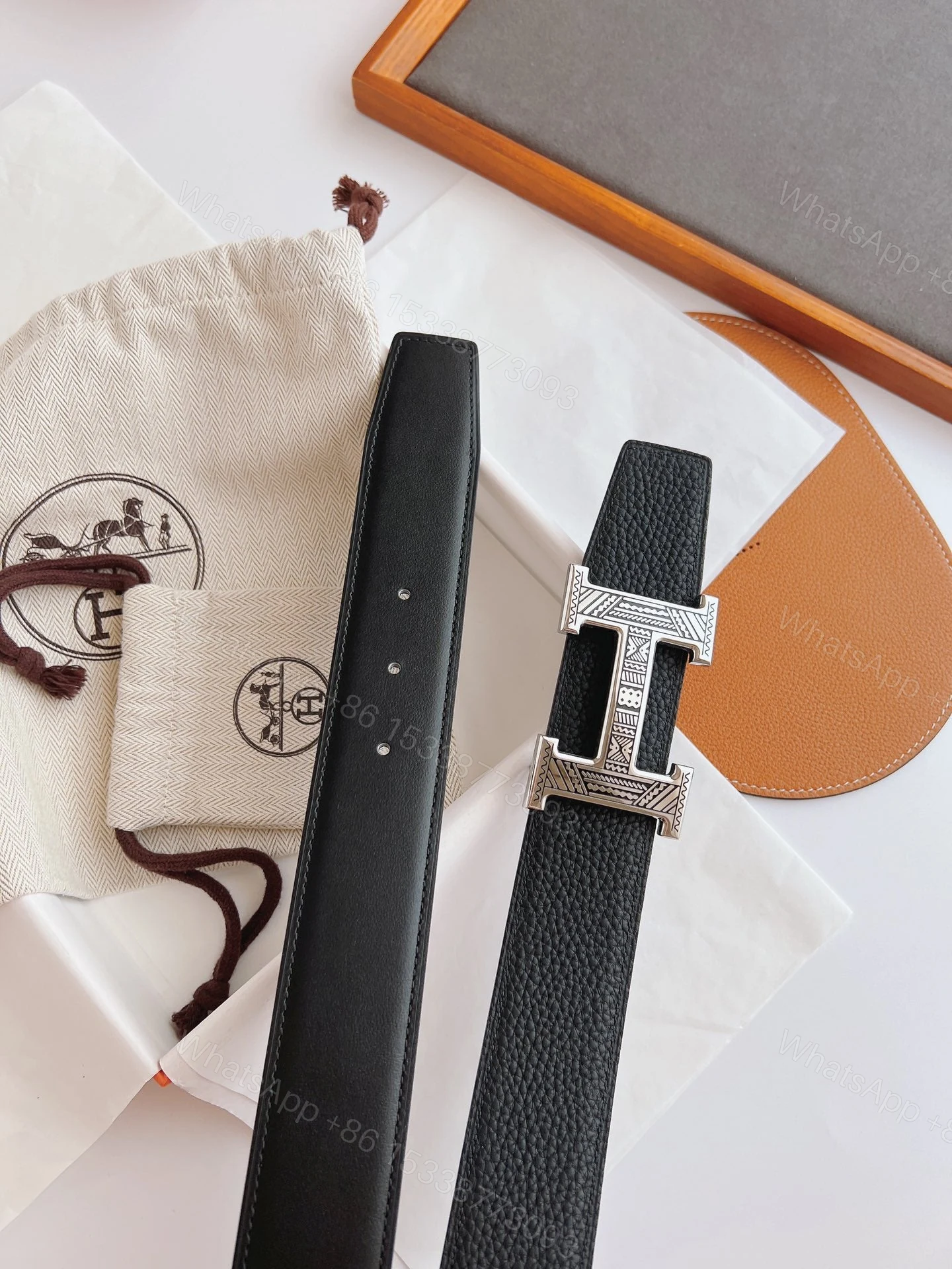 View 2 of HERMES TOUAREG LEATHER BELT BLACK 38MM