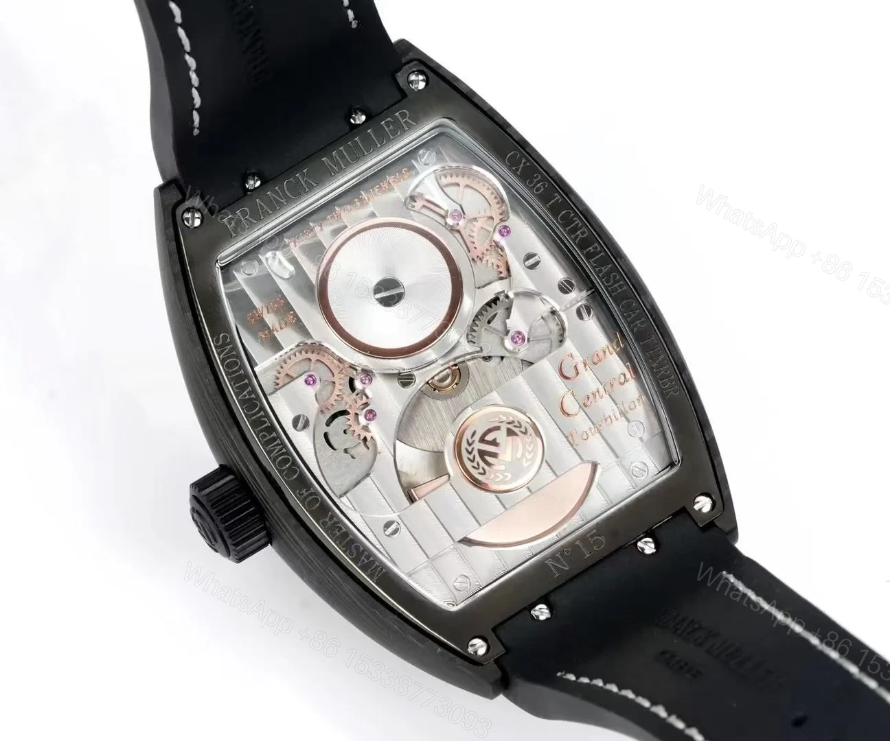 View 9 of Franck Muller Carbon Tourbillon Replica 46MM Premium Black Skeleton Rubber Strap Edition FM-CARBON-TOURBILLON-BLK-RUB-46