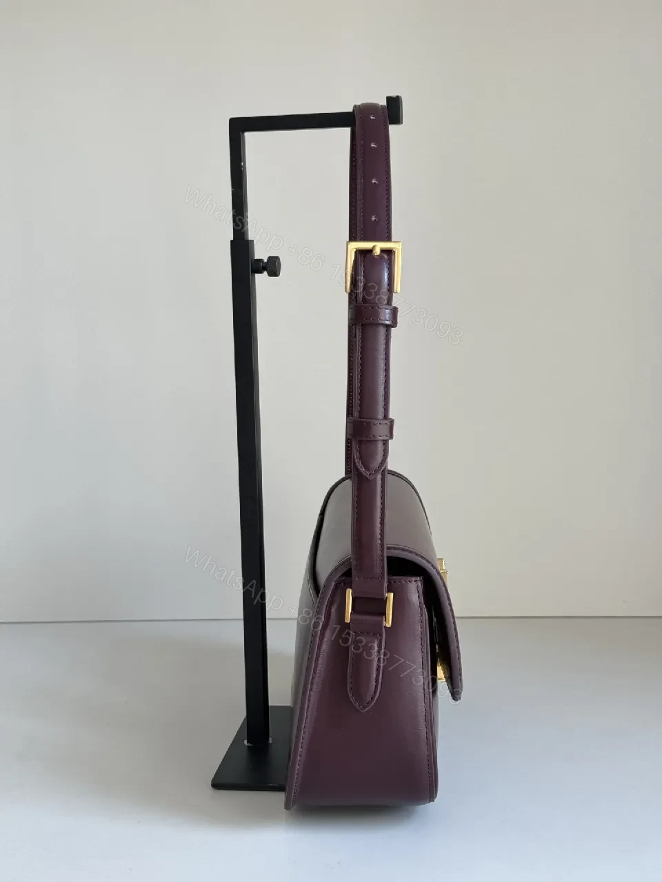 View 2 of Burgundy Leather Structured Bag with Gold Clasp Leather Bag