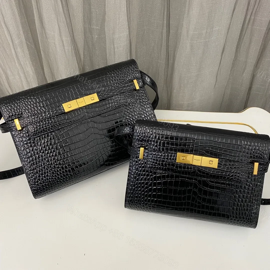 Saint Laurent Manhattan Crocodile-Embossed Shoulder Bag — view 1
