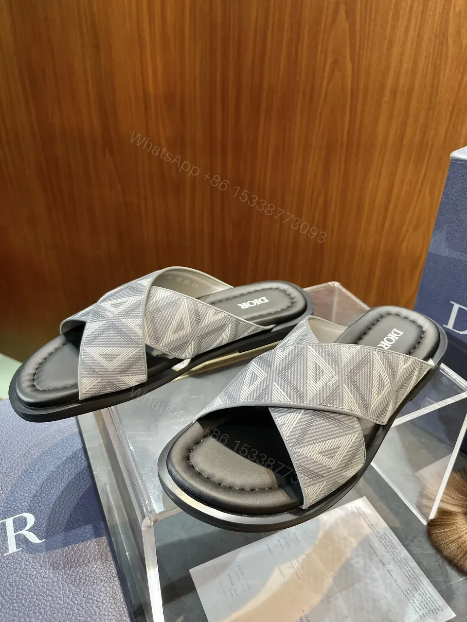 View 3 of Soft-Textured Leather Slides with Subtle Metal Hardware for Everyday Luxury