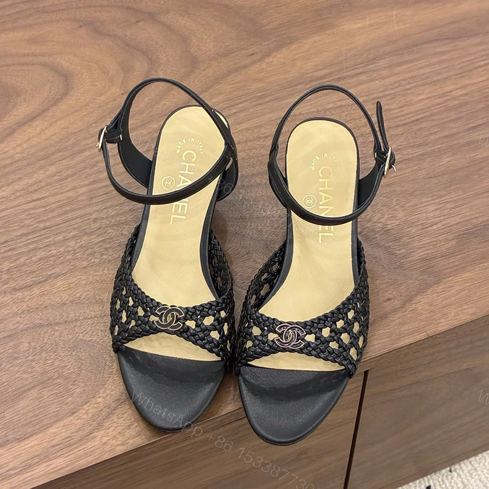 View 3 of CHANEL Braided Ankle-Strap Sandals 260238