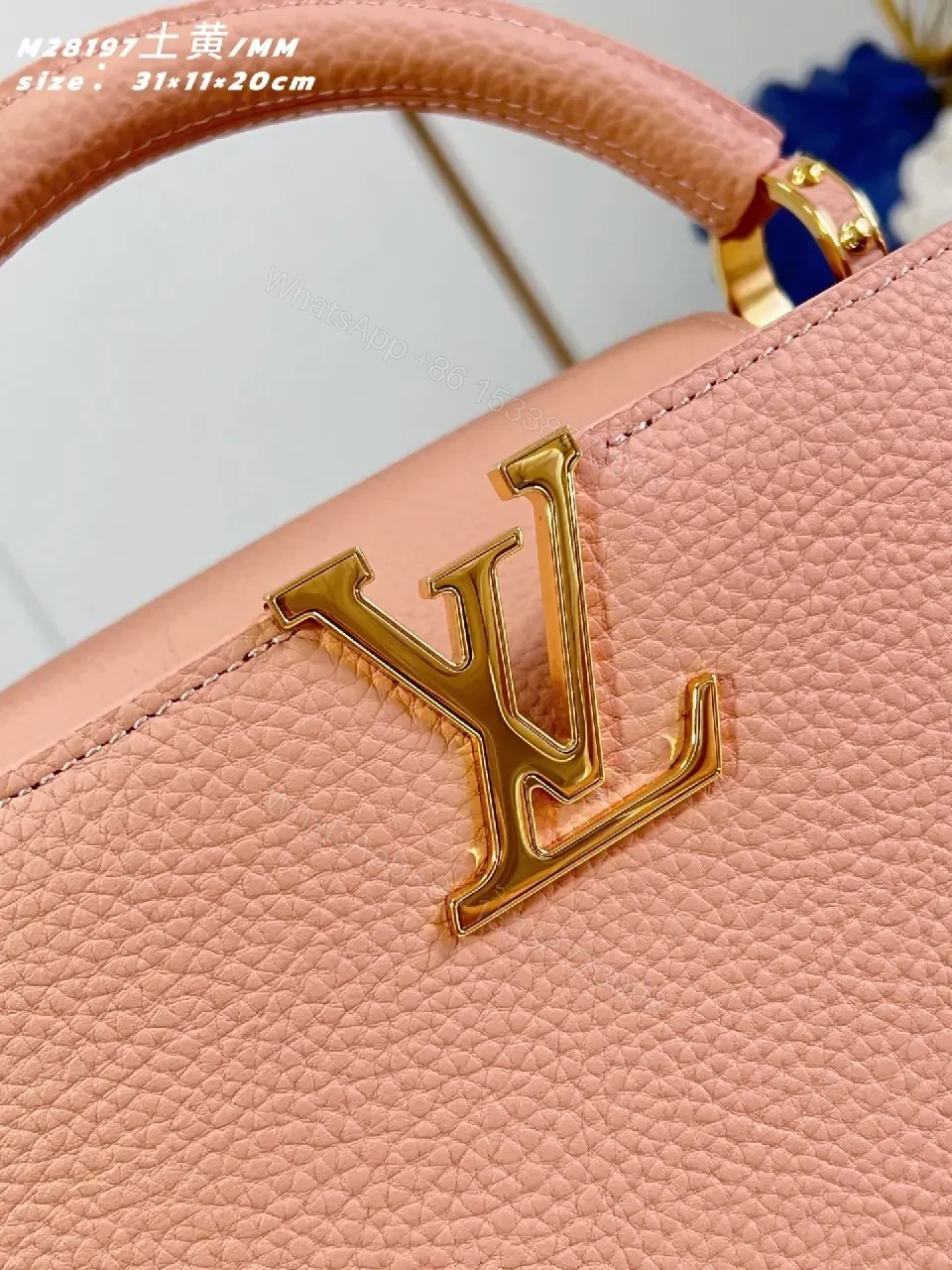 View 2 of Soft Pink Leather Handbag with Gold Hardware
