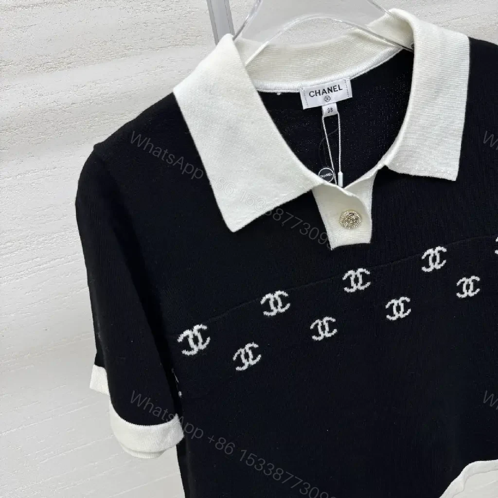View 6 of Chic Polo Knit: Black White Logo Detail, Premium Style