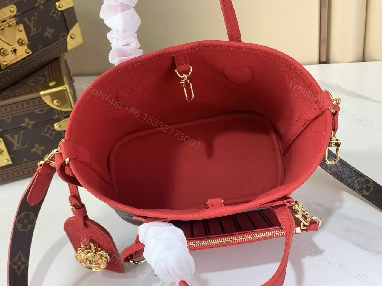 View 2 of Monogram Tote in Red Leather Trim, Structured Luxury Tote
