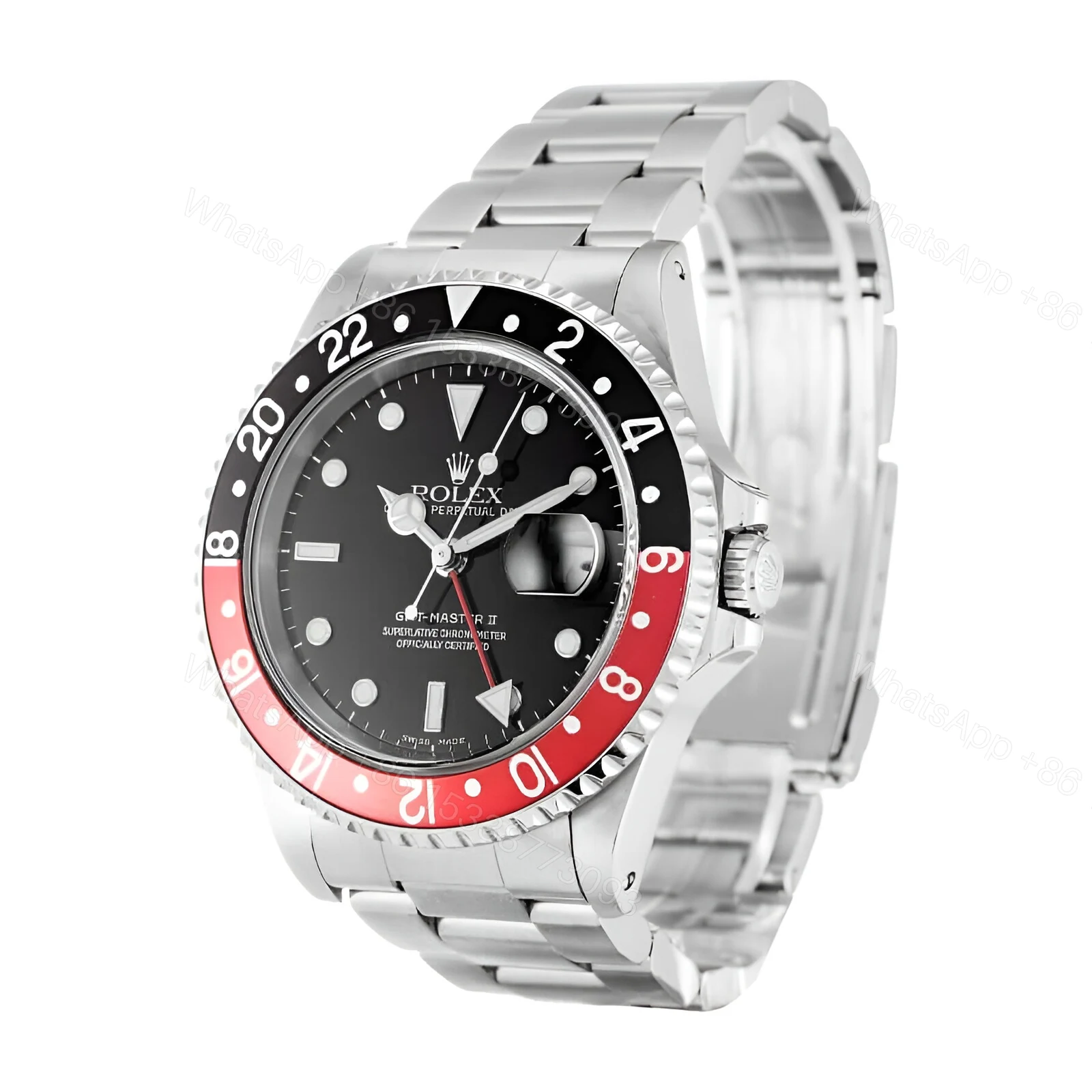 View 2 of Rolex GMT-Master II Red & Black Bezel Black Dial Coke 16710 Oyster Replica