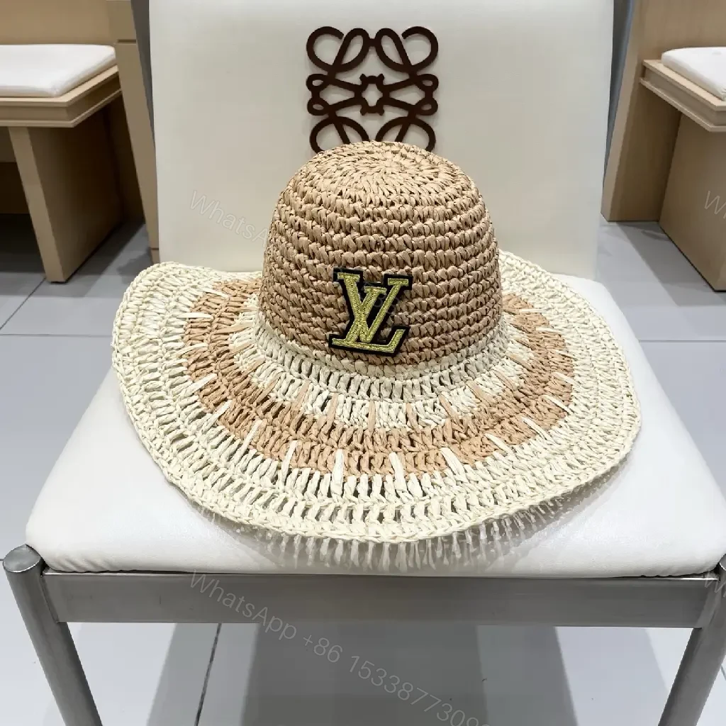 View 5 of Elegant Straw Hat with LV Emblem - Sun-Ready Luxury Hat