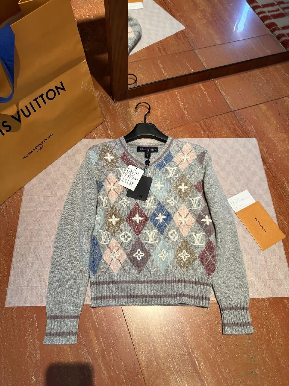 Pastel Argyle Knit Sweater with Monogram Detailing — view 1