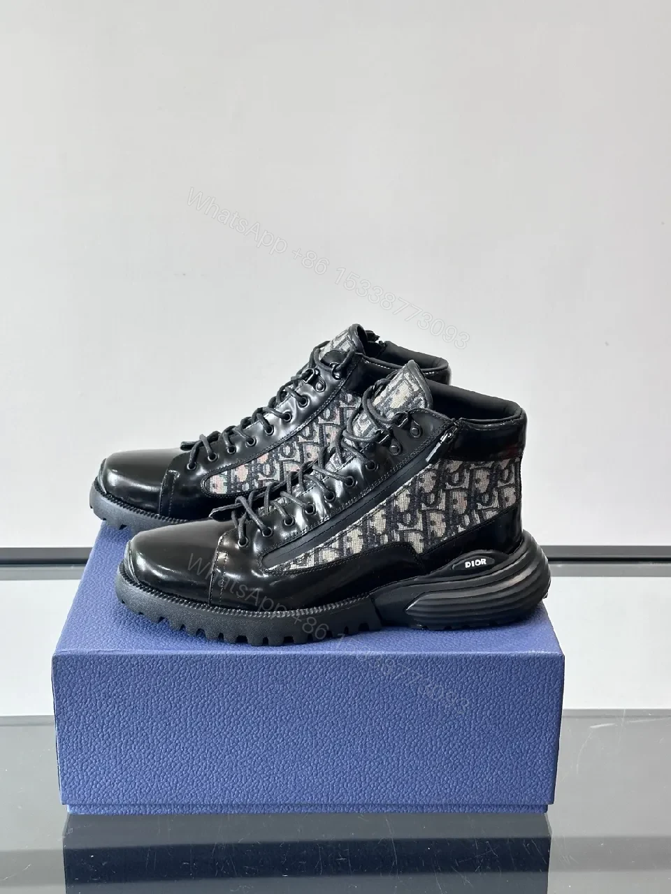 View 8 of Leather + Leather + High-Top + Dior Jacquard Accent + Boots