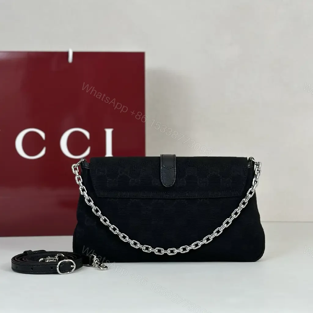 View 7 of Black Textured Mini Shoulder Bag - Chain+Leather Strap, Silv Hardware