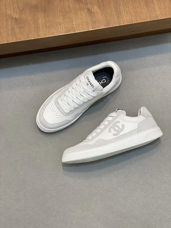 View 3 of White Leather-Trim Sneaker: luxury high-top with subtle Chanel-inspired detailing
