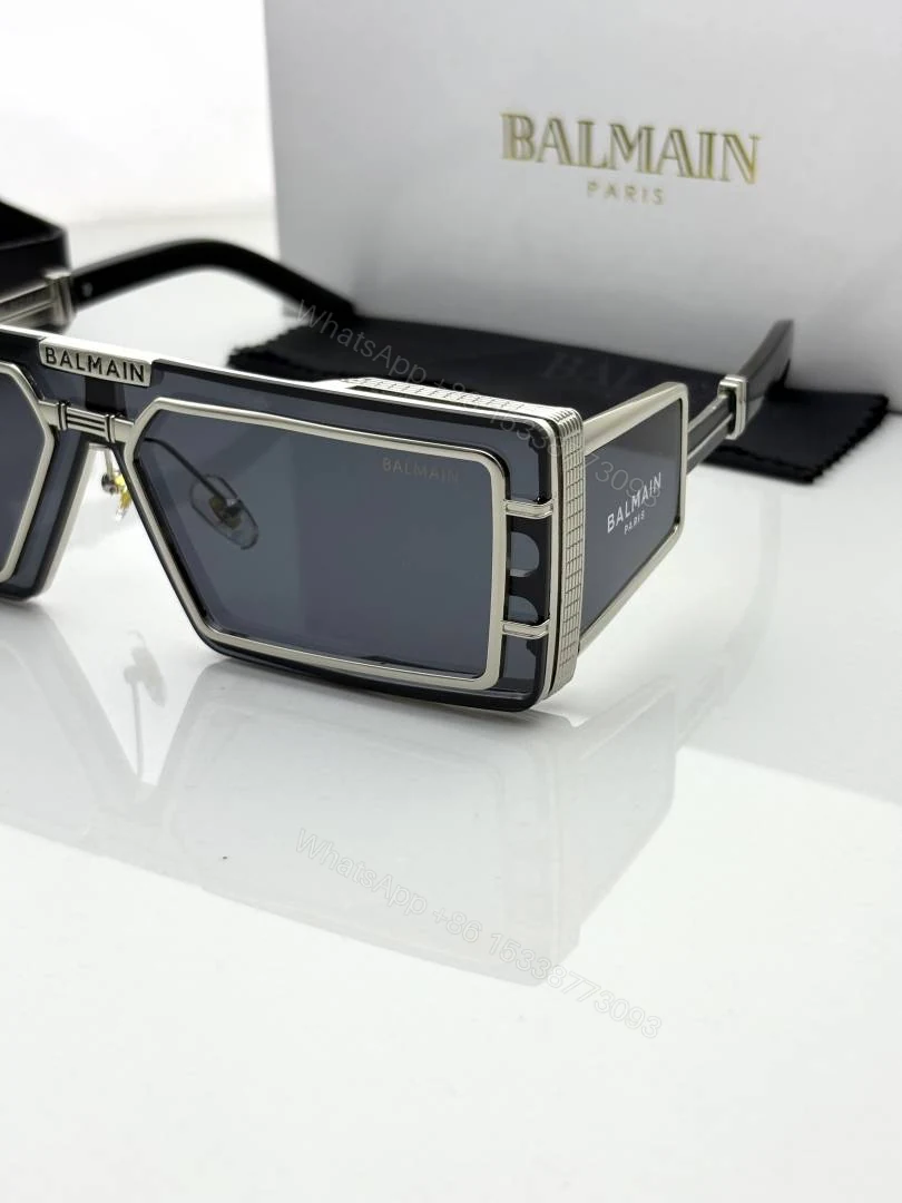 View 4 of First Copy Balmain Transparent Rectangle Sunglasses Grey Lens Unisex UV Protection