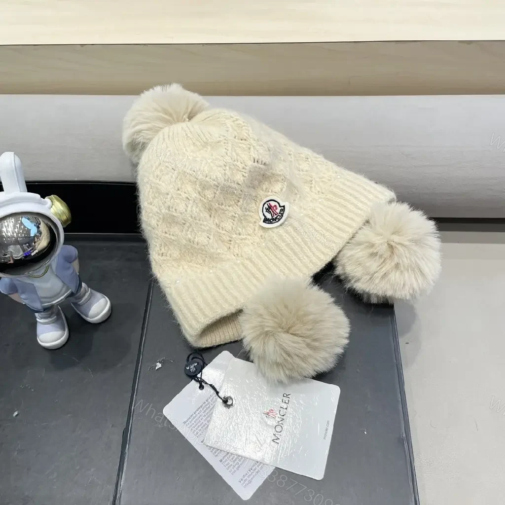 View 2 of Ivory Knit Beanie with Plush Earmuffs & Pom – Cozy Luxe Style