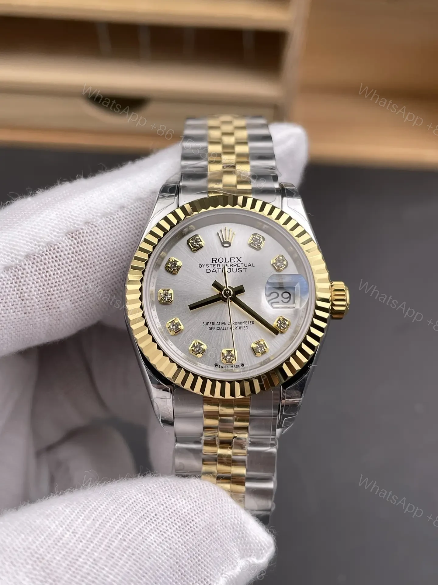View 3 of Rolex Datejust 31 Stainless Steel Yellow Gold Fluted MOP Jubilee 278273-0028