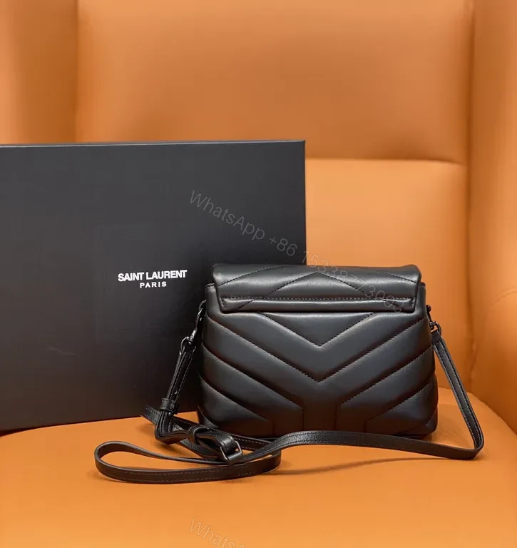View 9 of Sleek Quilted Crossbody Leather Bag â€” YSL Noir Iconic Luxury