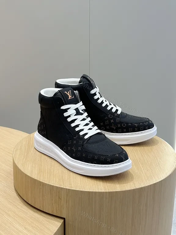 View 9 of Black Textured LV-Inspired High-Top Sneaker with Cushioned Comfort