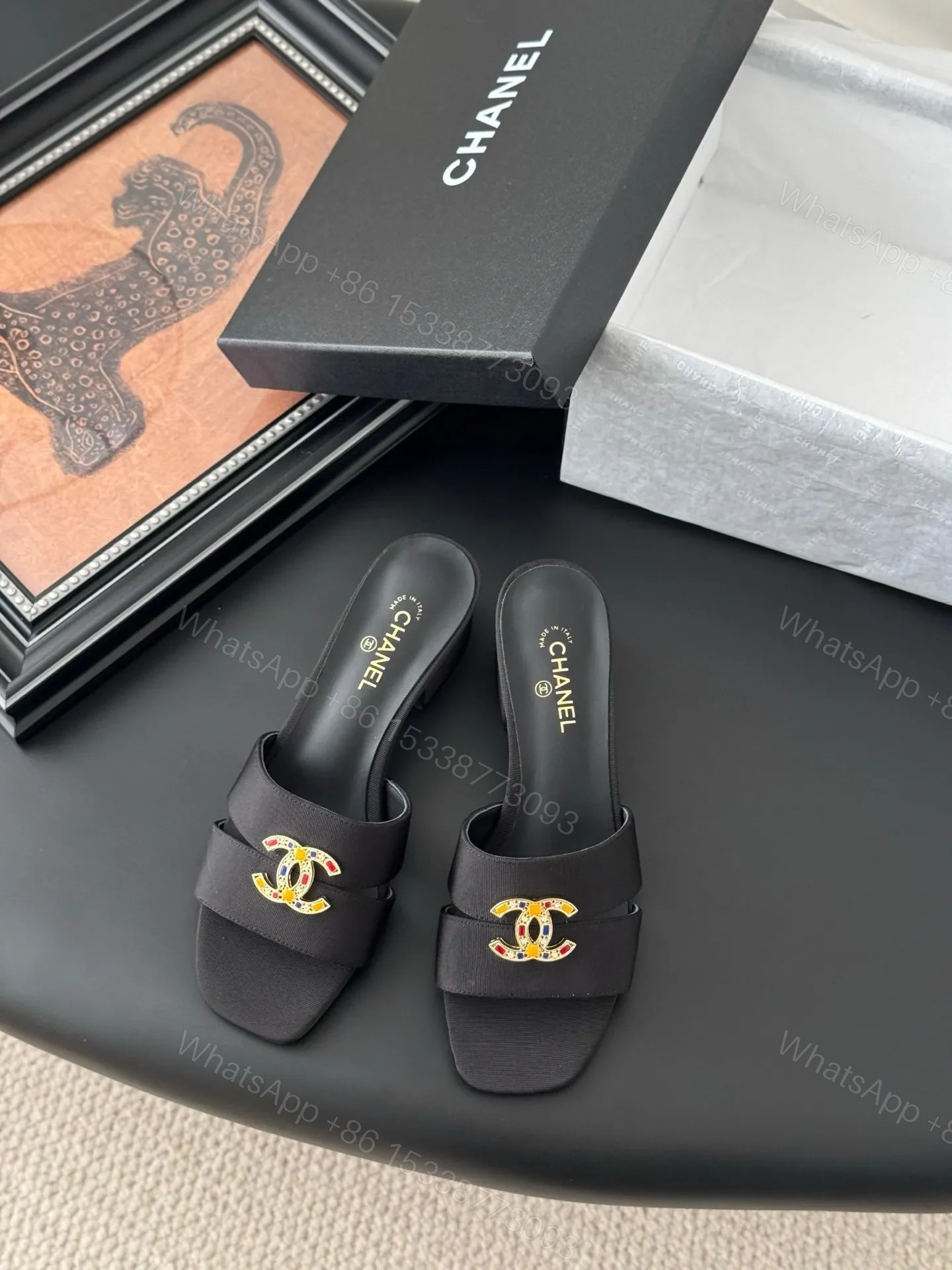 Chanel Women Black Fabric Mules With Embellishment — view 1