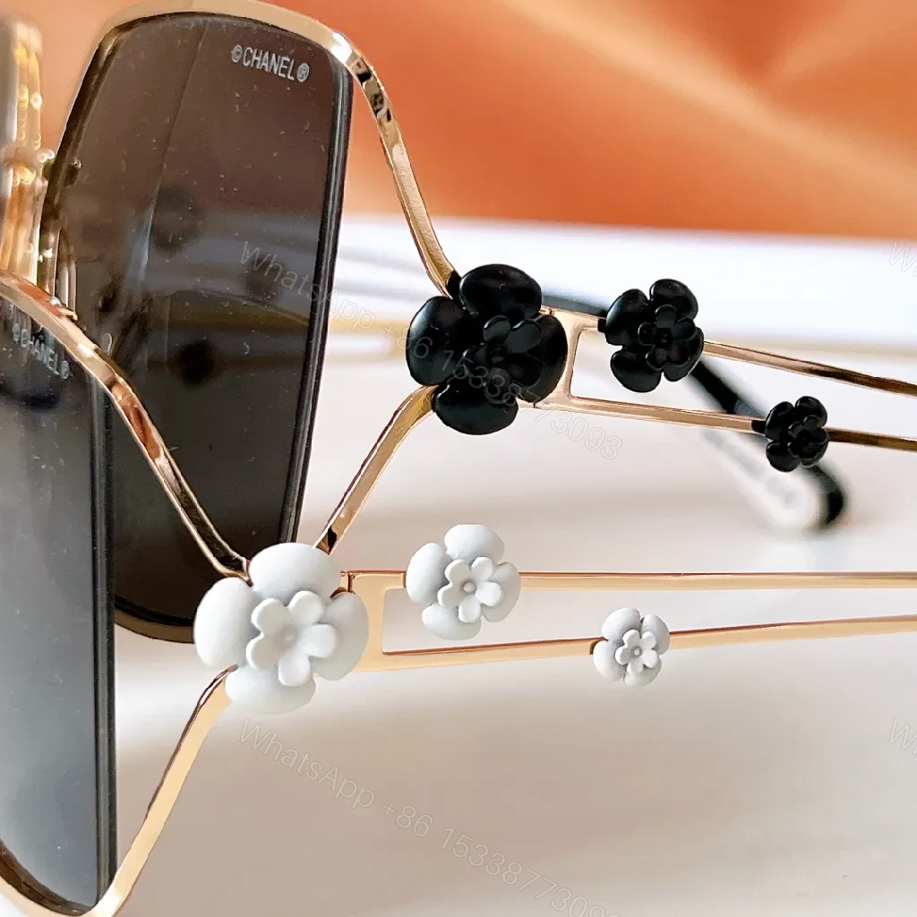 View 3 of Gradient Gold Floral Square Sunglasses – Luxurious Statement-Comfort Glasses