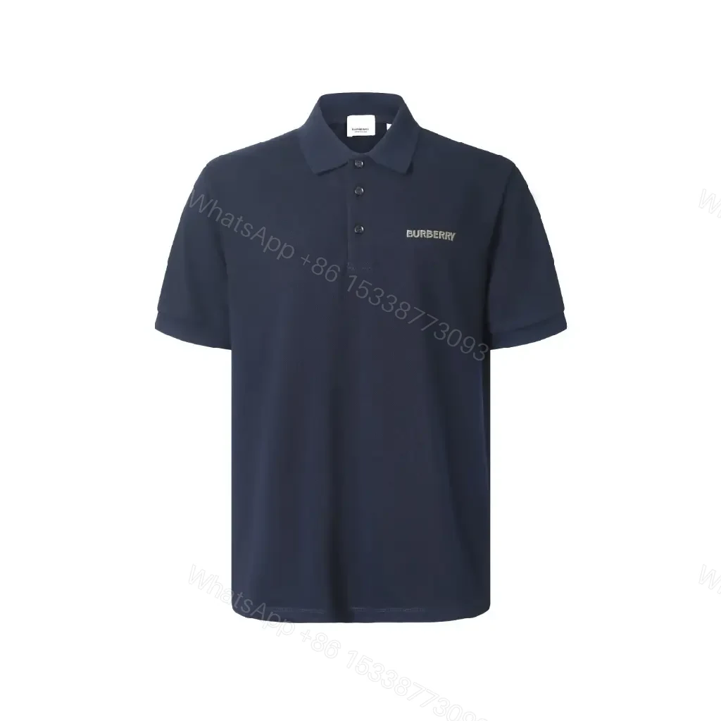 View 8 of Navy Cotton Polo: Subtle Branding, Tailored Comfort Shirt