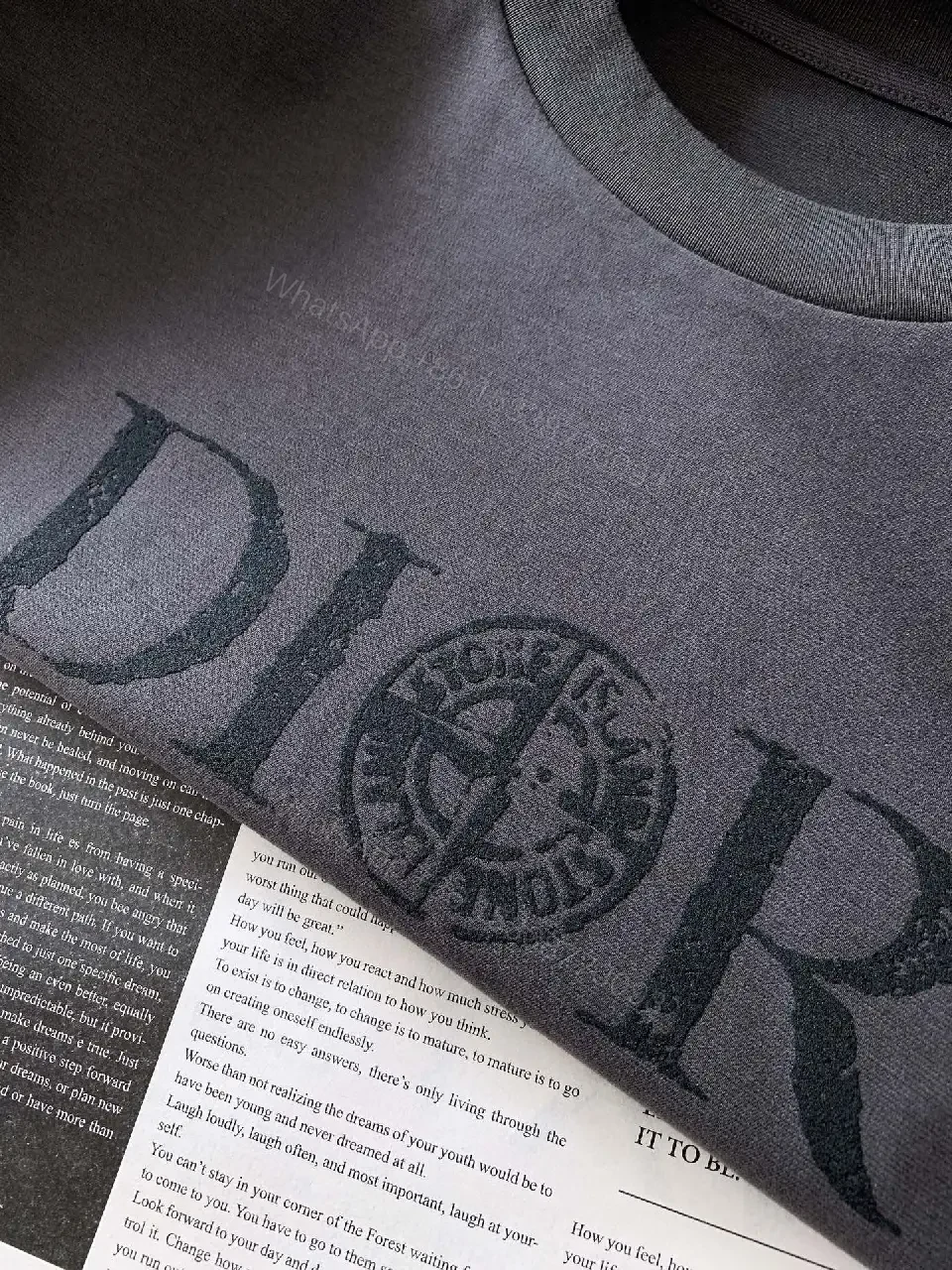 View 9 of Charcoal Cotton Casual Tee with Subtle Distressed Logo